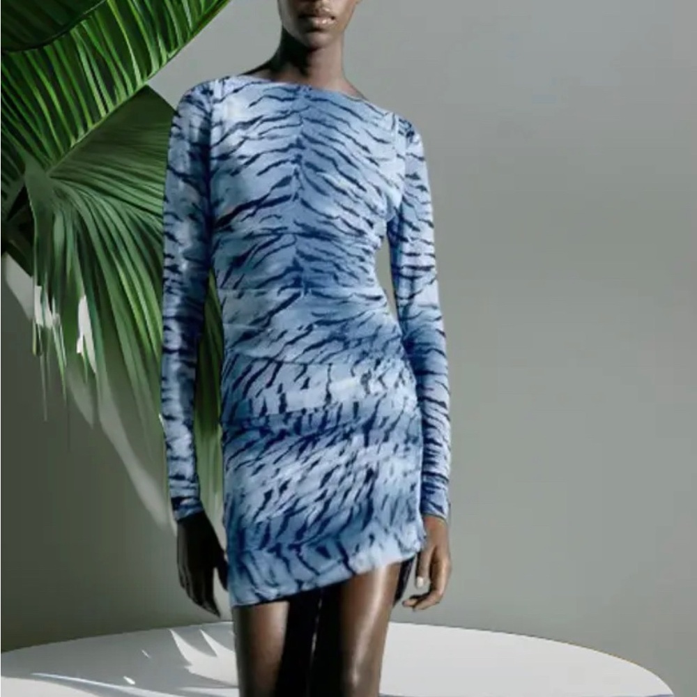 Zara Blue Abstract Long Sleeve Dress
